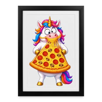Tirage au fromage pizza licorne - Affiche encadrée (27 × 37 cm) - noir - Devant