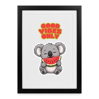 Koala Pastèque : bonnes ondes - Affiche encadrée (27 × 37 cm) - noir - Devant