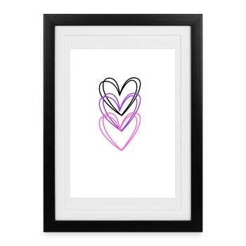 Drei-Herz-Farblinie - Gerahmtes Poster (27 × 37 cm) - Schwarz - Vorne