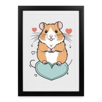 Hamster avec cœur - Affiche encadrée (27 × 37 cm) - noir - Devant