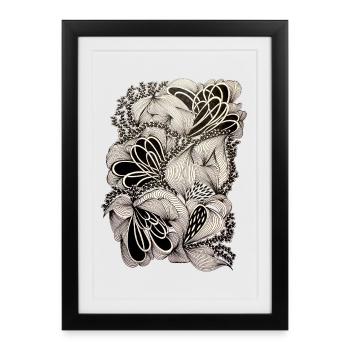 Black and White Floral Doodle Pattern - Framed poster (27 × 37 cm) - black - Front