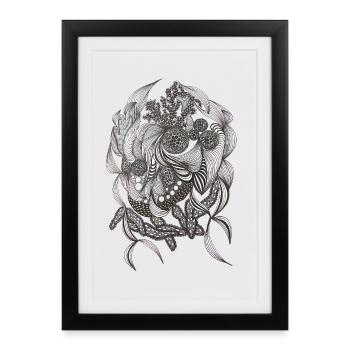 Black and White Flora Pattern - Framed poster (27 × 37 cm) - black - Front