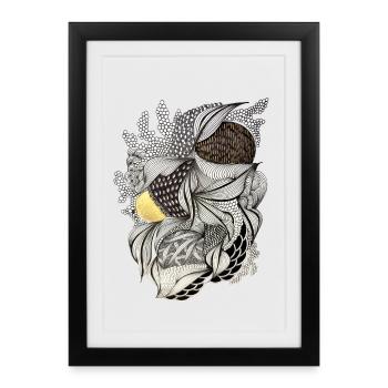 Leaf Fabric Feather Light Pattern - Framed poster (27 × 37 cm) - black - Front