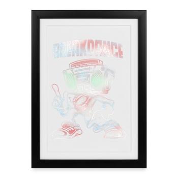 Breakdance Boombox Pastel Lineart streetart - Affiche encadrée (27 × 37 cm) - noir - Devant