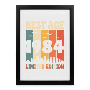  1984 anniversaire rétro 1984 vintage 1984 - Affiche encadrée (27 × 37 cm) - noir - Devant