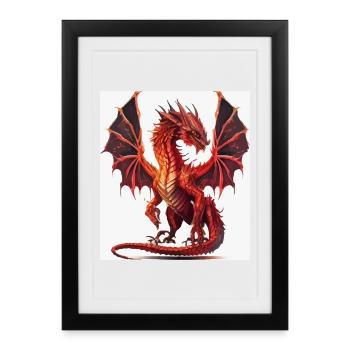 Fire Red Dragon Watercolor - Framed poster (27 × 37 cm) - black - Front