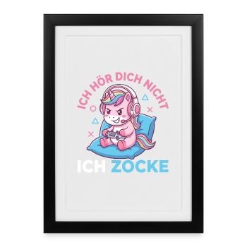 Diction amusante du casque licorne gamer - Affiche encadrée (27 × 37 cm) - noir - Devant