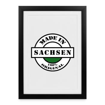 MADE IN SACHSEN Dresden Leipzig Naissance Cadeau - Affiche encadrée (27 × 37 cm) - noir - Devant