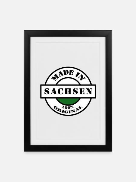 MADE IN SACHSEN Dresden Leipzig Geboren Geschenk - Gerahmtes Poster (27 × 37 cm) - Schwarz