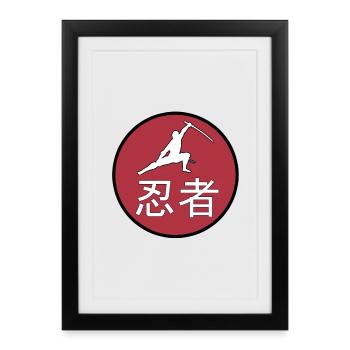 Ninja Japon Kanji Font Flag Cadeau Soleil - Affiche encadrée (27 × 37 cm) - noir - Devant