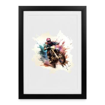Motocross action colorful - Framed poster (27 × 37 cm) - black - Front