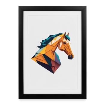 Cheval Origami - Affiche encadrée (27 × 37 cm) - noir - Devant
