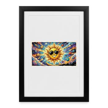 Sun with sunglasses in the cosmos - Framed poster (27 × 37 cm) - black - Front