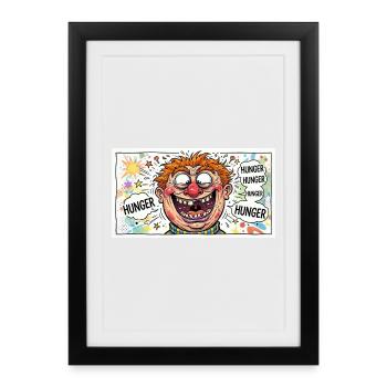 Hunger Clown Pop Art Motif - Framed poster (27 × 37 cm) - black - Front