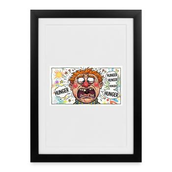 Hunger Caricature: Explosive Cartoon Look - Framed poster (27 × 37 cm) - black - Front