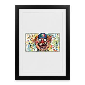 Clown de football mexicain dans un tourbillon de couleurs - Affiche encadrée (27 × 37 cm) - noir - Devant