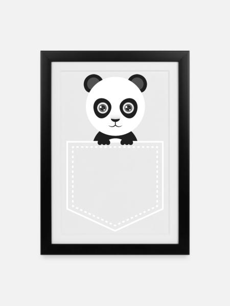 Pocket Panda - Taschen Panda - Gerahmtes Poster (27 × 37 cm) - Schwarz