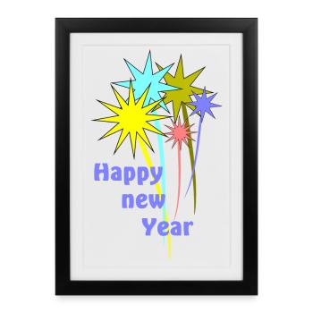 Feu d’artifice festif du Nouvel An avec texte - Affiche encadrée (27 × 37 cm) - noir - Devant