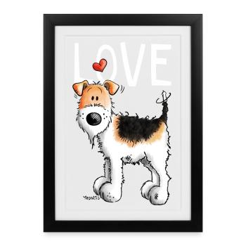 Foxterrier In Love - Lustig - Liebe - Geschenk - Gerahmtes Poster (27 × 37 cm) - Schwarz - Vorne