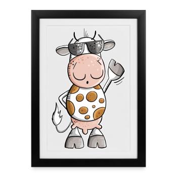 Vache fraîche avec des lunettes de soleil - Affiche encadrée (27 × 37 cm) - noir - Devant
