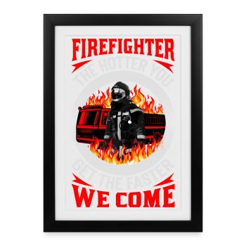 Héros pompier dans un cercle de flammes - Affiche encadrée (27 × 37 cm) - noir - Devant