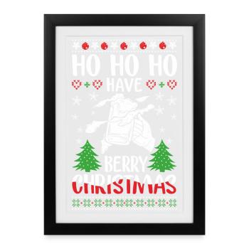 Festive Christmas pony with berry motif - Framed poster (27 × 37 cm) - black - Front