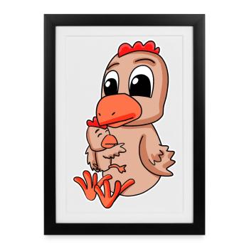Famille de poulet - Poulet avec bébé - Affiche encadrée (27 × 37 cm) - noir - Devant