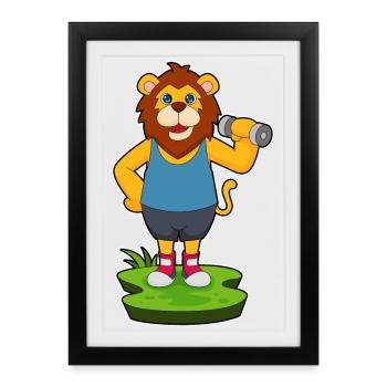 Lion Bodybuilder Dumbbell Bodybuilding - Framed poster (27 × 37 cm) - black - Front