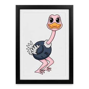 Animaux de zoo à motif d’autruche - Affiche encadrée (27 × 37 cm) - noir - Devant