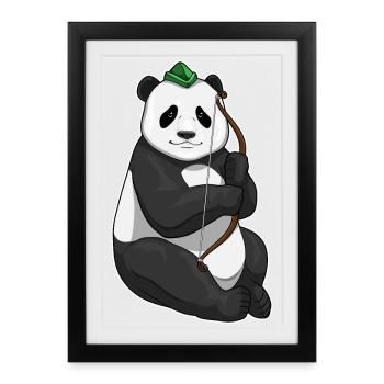 Panda Bogenschütze Bogen - Gerahmtes Poster (27 × 37 cm) - Schwarz - Vorne
