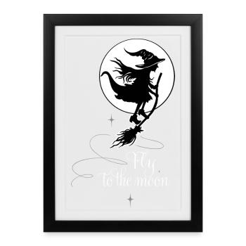 Mouches de sorcière devant la pleine lune - Halloween magique - Affiche encadrée (27 × 37 cm) - noir - Devant