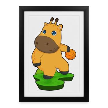 Giraffe Basketball Player Basketball - Framed poster (27 × 37 cm) - black - Front
