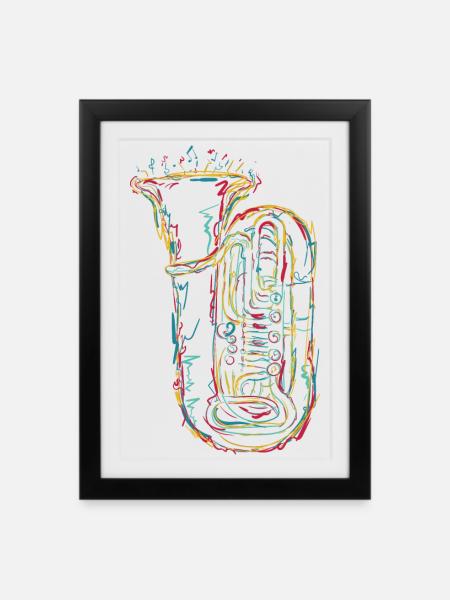 Tuba Skizze - Gerahmtes Poster (27 × 37 cm) - Schwarz