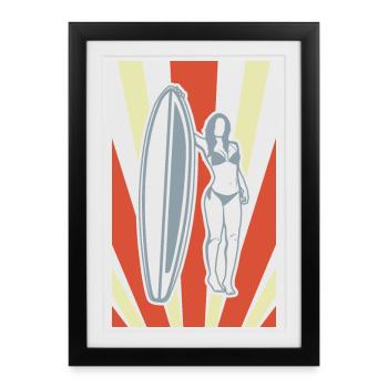 Surf Vintage Look - Affiche encadrée (27 × 37 cm) - noir - Devant