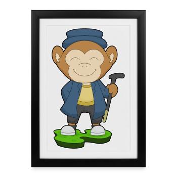 Monkey Pensioner Walking Stick - Framed poster (27 × 37 cm) - black - Front