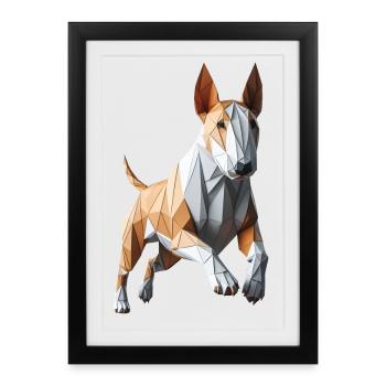 Bull Terrier Running 3D Geometric Origami - Framed poster (27 × 37 cm) - black - Front