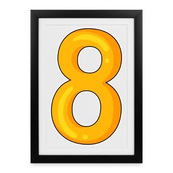 Numéro 8 Numéro Motif Jaune - Affiche encadrée (27 × 37 cm) - noir - Devant