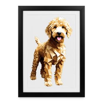 Goldendoodle Golden Doodle Chien Géométrique - Affiche encadrée (27 × 37 cm) - noir - Devant