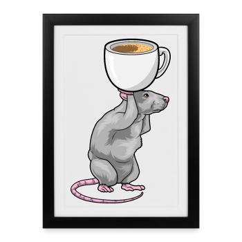 Maus Kaffee Tasse - Gerahmtes Poster (27 × 37 cm) - Schwarz - Vorne