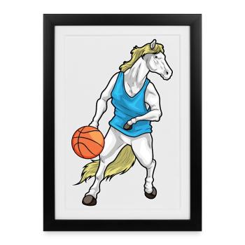 Cheval Basketteur Joueur Basketball - Affiche encadrée (27 × 37 cm) - noir - Devant