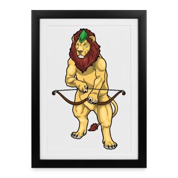 Löwe Bogenschütze Bogen - Gerahmtes Poster (27 × 37 cm) - Schwarz - Vorne