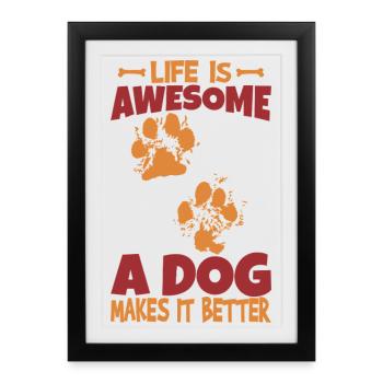 Dicton amoureux des chiens - Affiche encadrée (27 × 37 cm) - noir - Devant