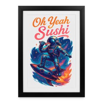 Sushi astronaute fusée Nigiri cadeau - Affiche encadrée (27 × 37 cm) - noir - Devant