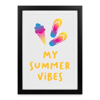 Summer Vibes Cream Flip Flops Quote Summer Vacation - Framed poster (27 × 37 cm) - black - Front
