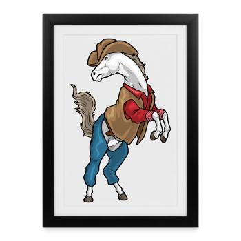 Cheval Cowboy Chapeau de Cowboy - Affiche encadrée (27 × 37 cm) - noir - Devant