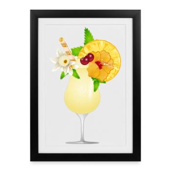 Cocktail d’été décoré de fruits - Affiche encadrée (27 × 37 cm) - noir - Devant