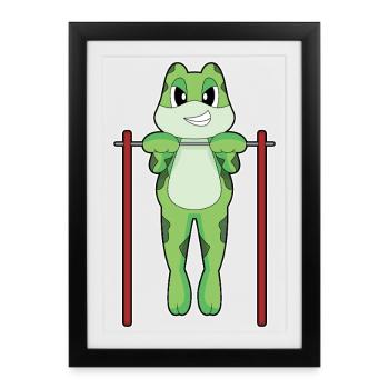 Grenouille Bodybuilder Tractions Musculation - Affiche encadrée (27 × 37 cm) - noir - Devant