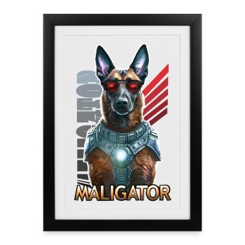 Chien Maligator Futuriste Avec Lunettes - Affiche encadrée (27 × 37 cm) - noir - Devant