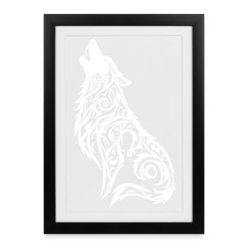 Tatouage tribal de tête de loup nordique - Affiche encadrée (27 × 37 cm) - noir - Devant