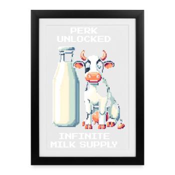 Avantage : Lait infini | Vache & Mama Humour - Affiche encadrée (27 × 37 cm) - noir - Devant